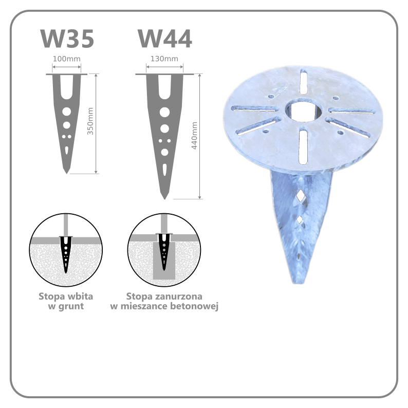 Stopy wbijane W35, W44, W50