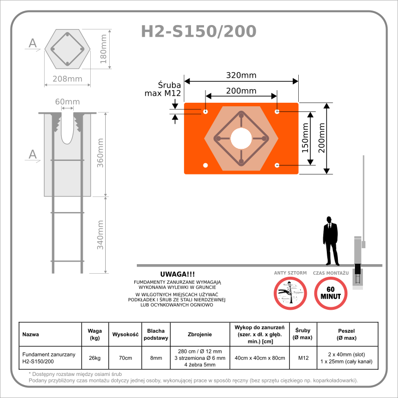 Stopa żelbetowa szlabanu H2-S150/200 - obrazek 2