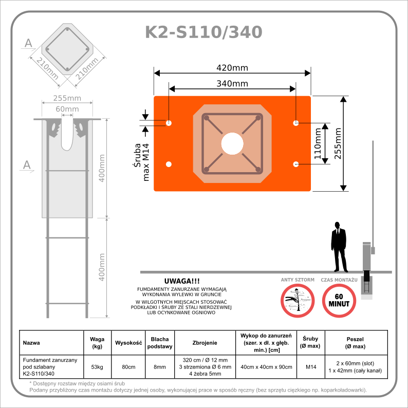 Stopa żelbetowa szlabanu K2-S110/340 - obrazek 2