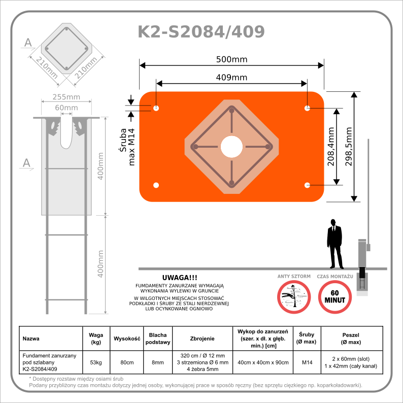 Stopa żelbetowa szlabanu K2-S2084/409 - obrazek 2