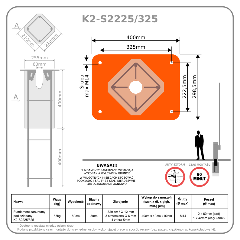 Stopa żelbetowa szlabanu K2-S2225/325 - obrazek 2