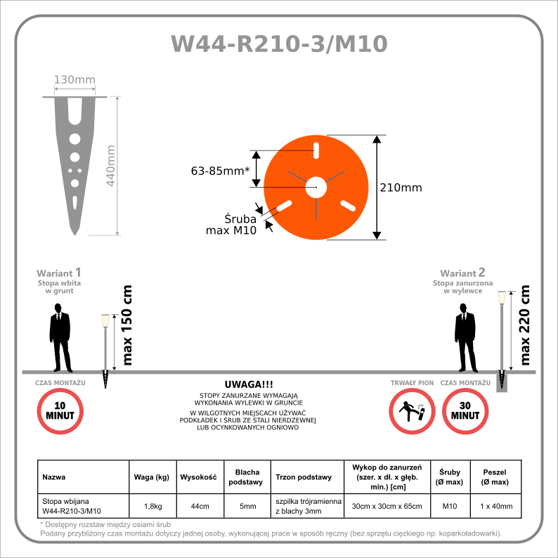 Stopa stalowa wbijana W44-R210-3/M10 - obrazek 2