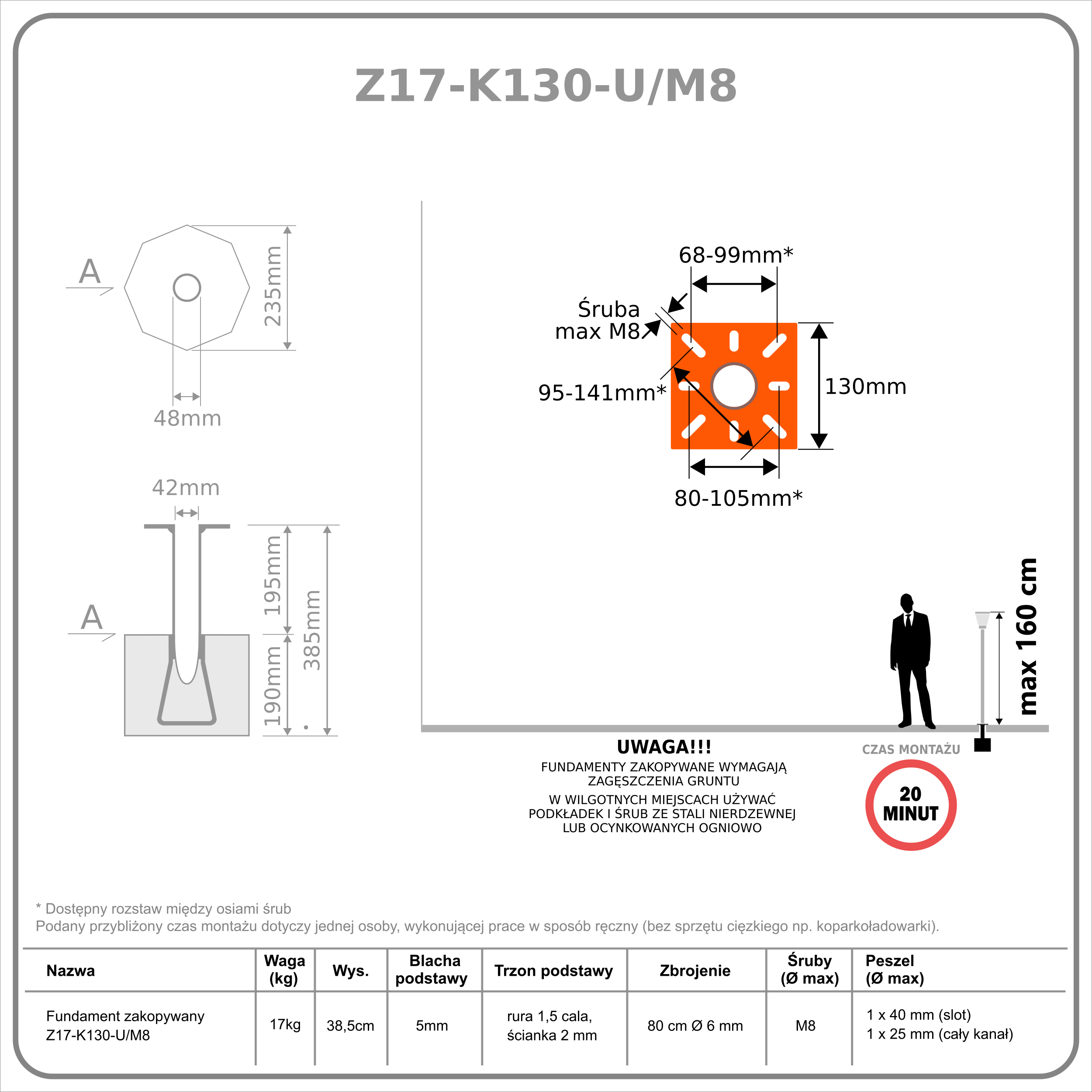 Fundament wkopywany Z17-K130-U/M8 - obrazek 2