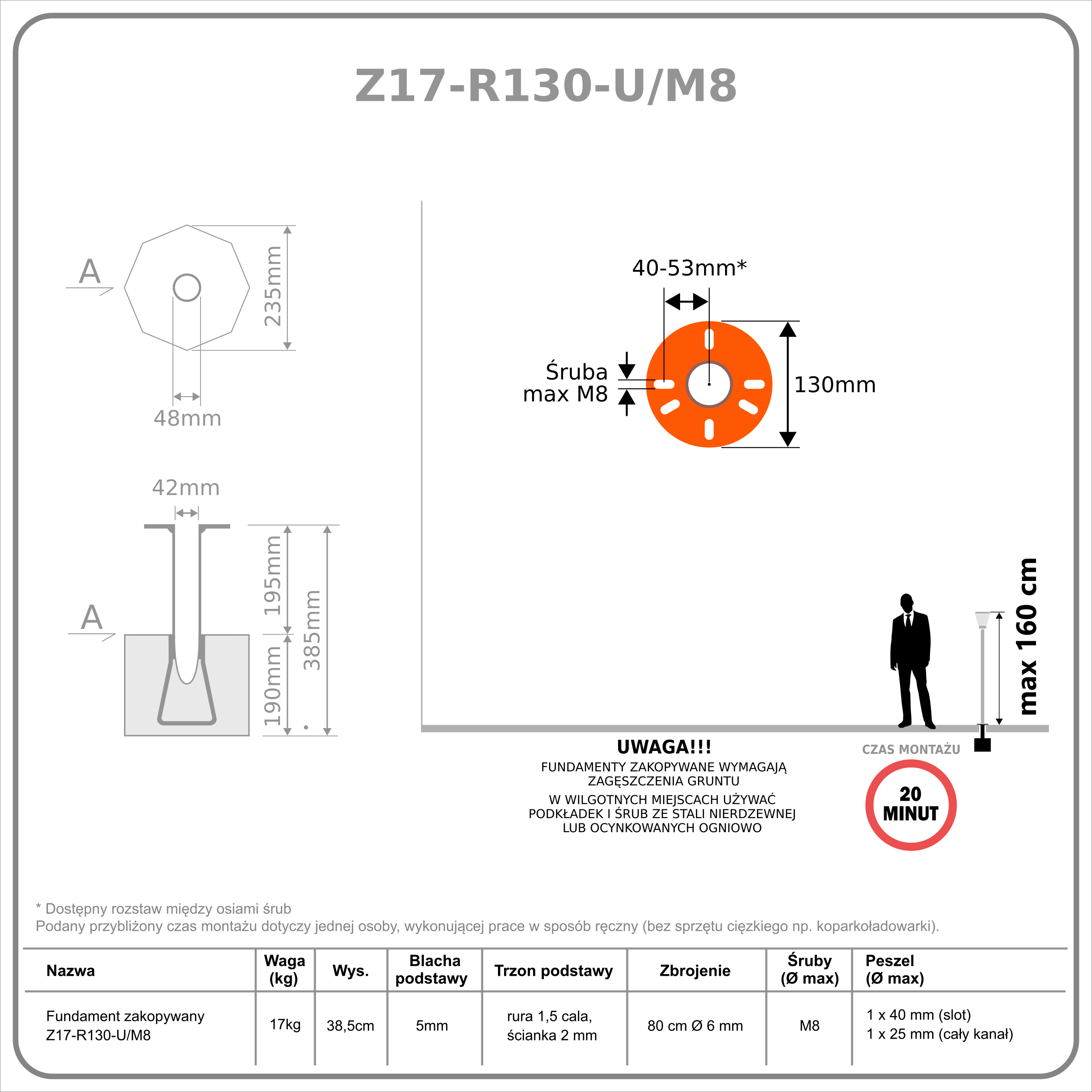 Fundament wkopywany Z17-R130-U/M8 - obrazek 2