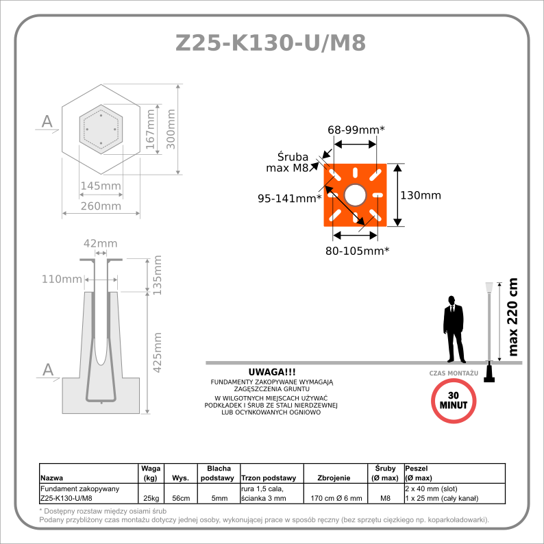 Fundament wkopywany Z25-K130-U/M8 - obrazek 2