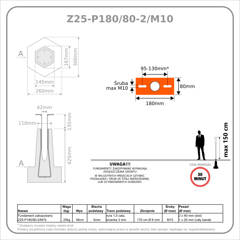 Fundament wkopywany Z25-P180/80-2/M10