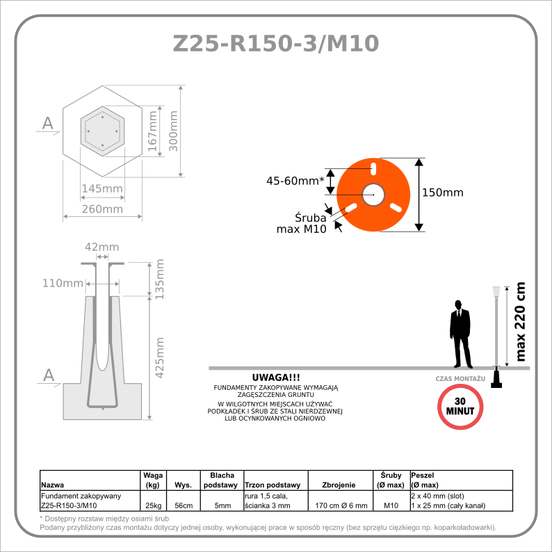Fundament wkopywany Z25-R150-3/M10