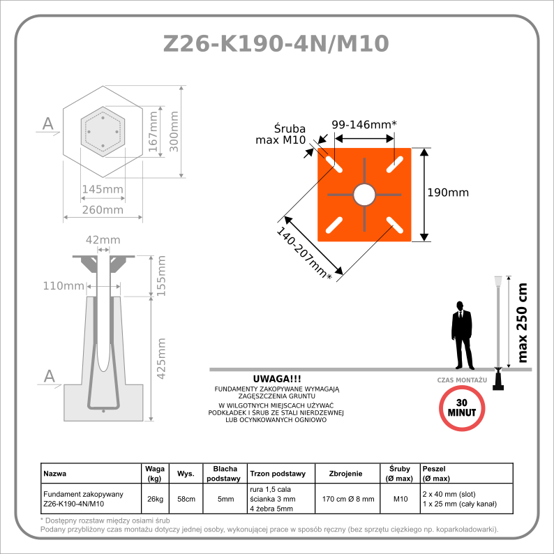 Fundament wkopywany Z26-K190-4N/M10 - obrazek 2
